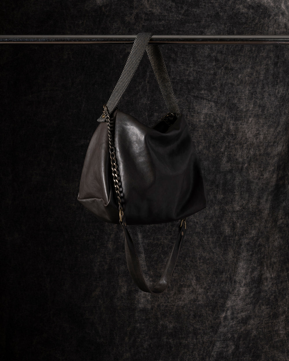 Paula Shoulder Bag Leather Brown w/ Mesh Handle