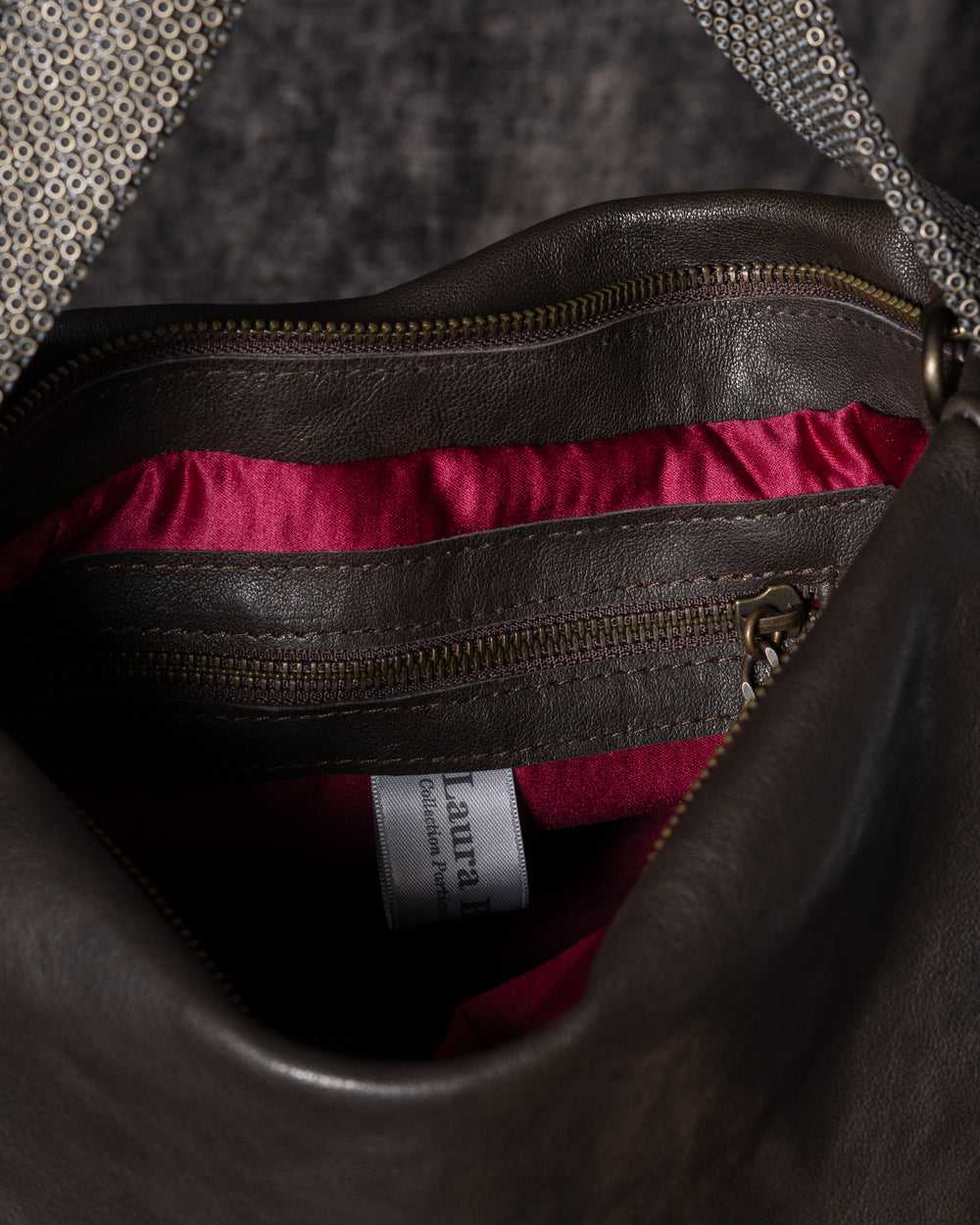 Paula Shoulder Bag Leather Brown w/ Mesh Handle