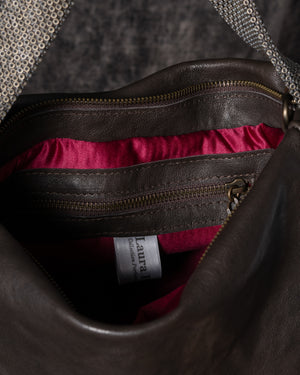 Paula Shoulder Bag Leather Brown w/ Mesh Handle