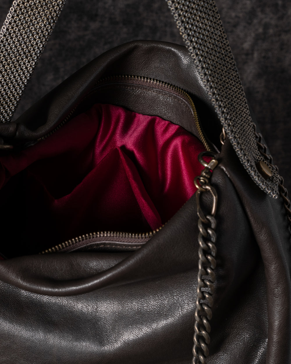 Paula Shoulder Bag Leather Brown w/ Mesh Handle