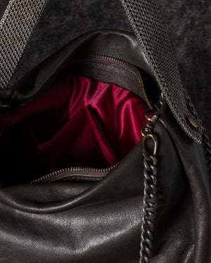 Paula Shoulder Bag Leather Brown w/ Mesh Handle