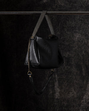 Paula Shoulder Bag Leather Black w/ Mesh Handle