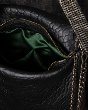 Paula Shoulder Bag Leather Black w/ Mesh Handle