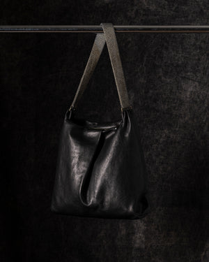 Michelle Shoulder Bag Leather w/ Mesh Handle Black