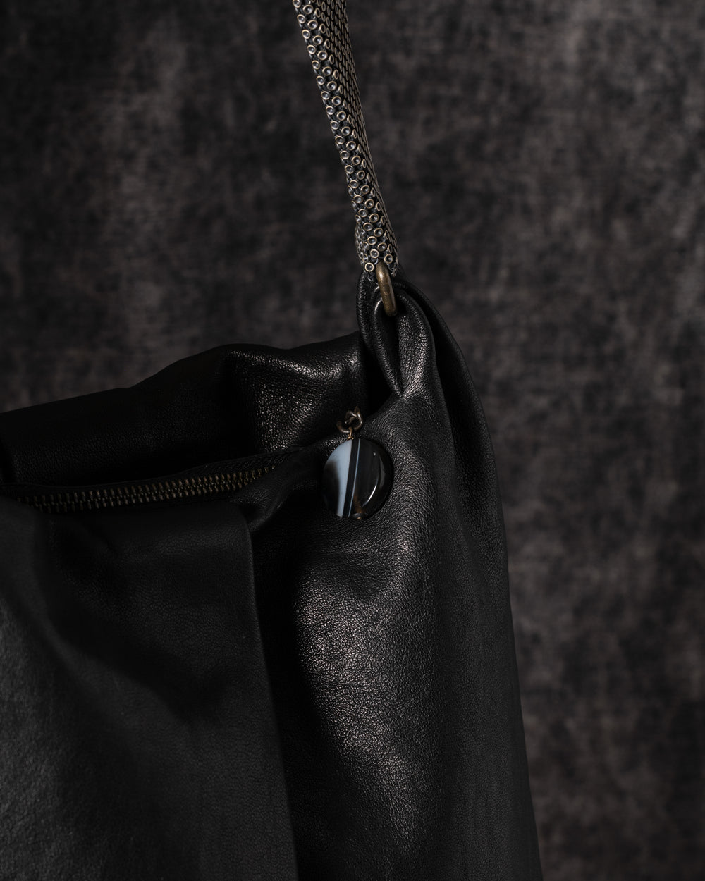 Michelle Shoulder Bag Leather w/ Mesh Handle Black