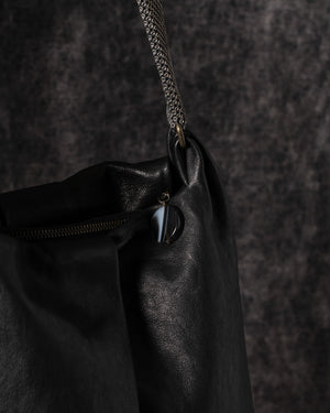 Michelle Shoulder Bag Leather w/ Mesh Handle Black