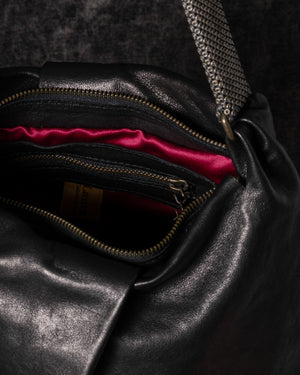 Michelle Shoulder Bag Leather w/ Mesh Handle Black