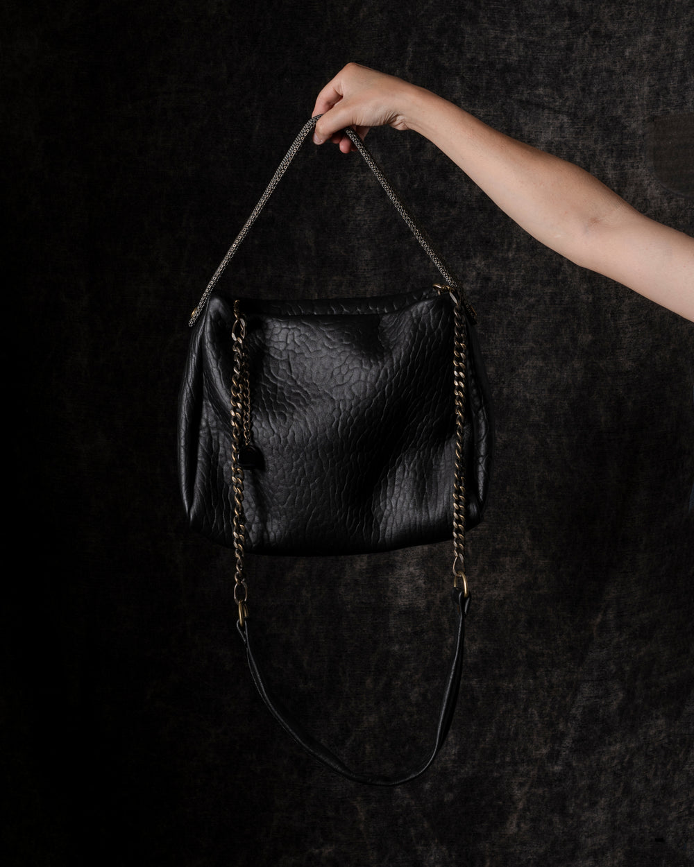 Paula Shoulder Bag Leather Black w/ Mesh Handle