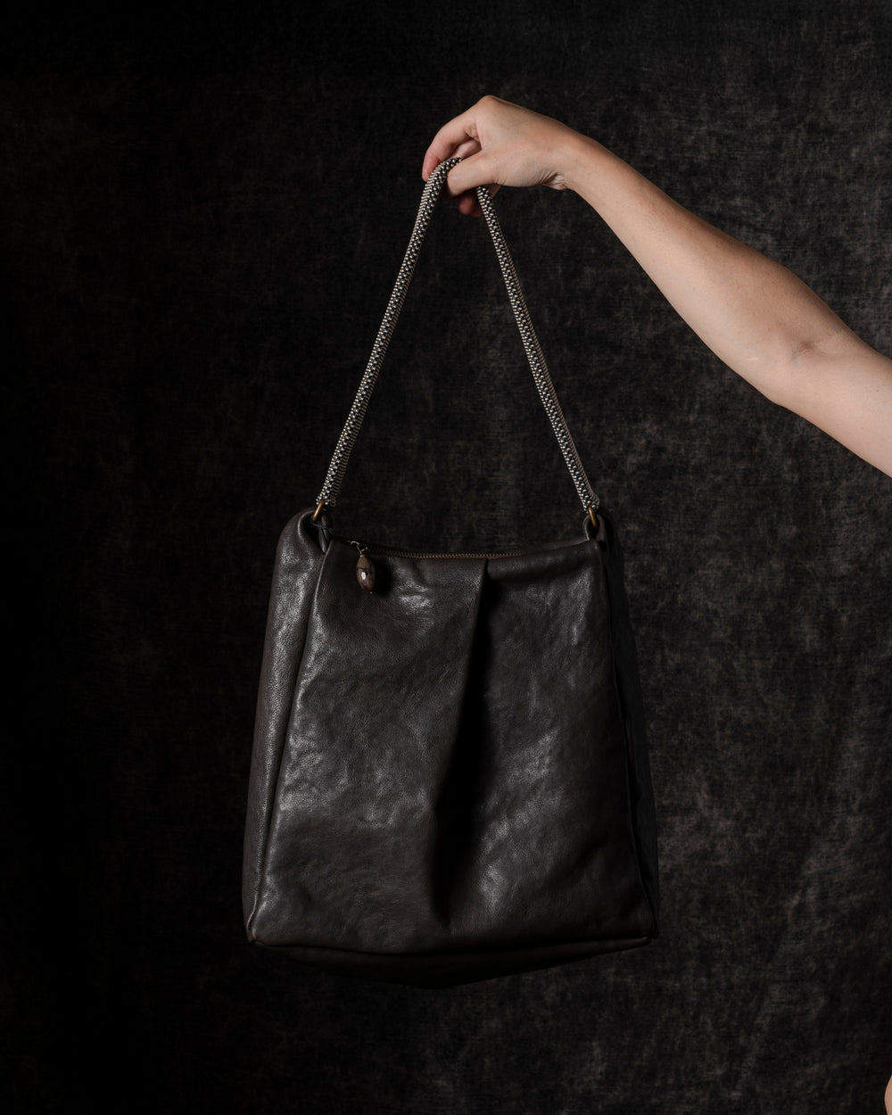 Michelle Shoulder Bag Leather w/ Mesh Handle Brown