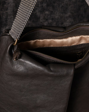 Michelle Shoulder Bag Leather w/ Mesh Handle Brown