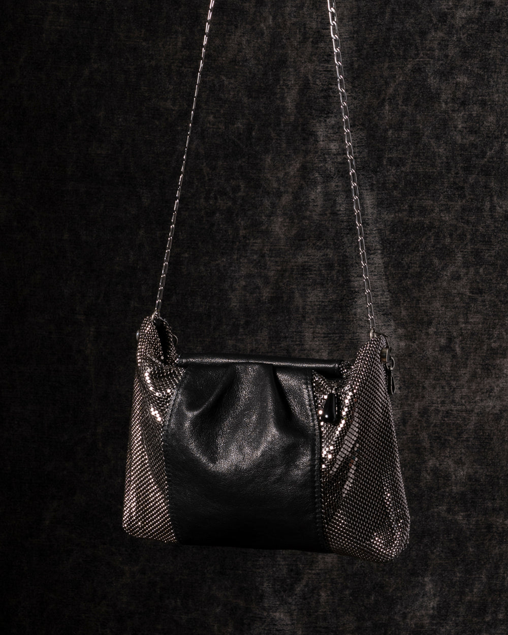 Yvonne Pleat Bag Leather+ Mesh Black / Gunmetal