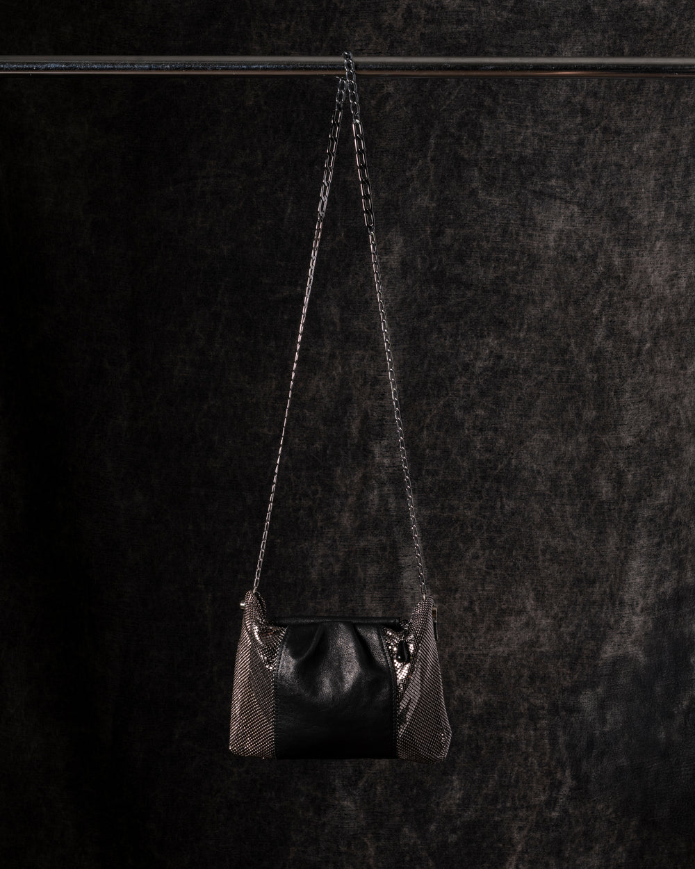 Yvonne Pleat Bag Leather+ Mesh Black / Gunmetal