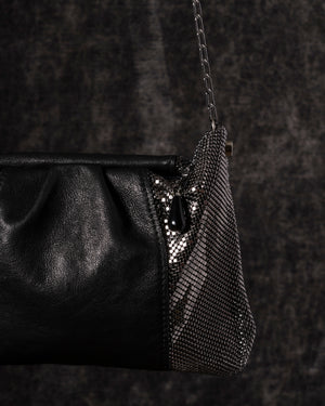 Yvonne Pleat Bag Leather+ Mesh Black / Gunmetal