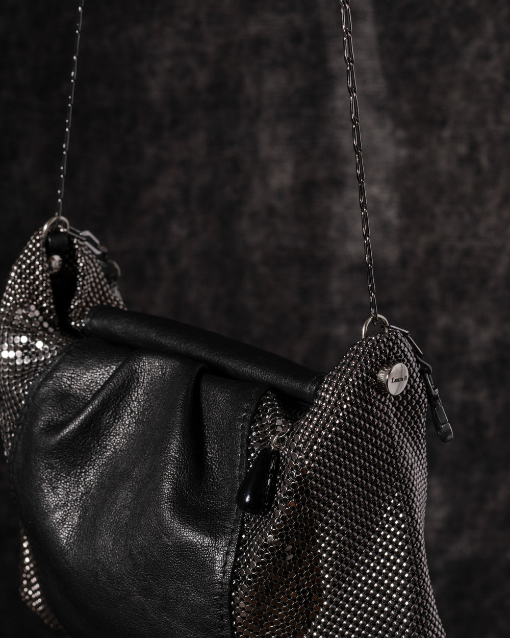 Yvonne Pleat Bag Leather+ Mesh Black / Gunmetal