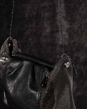 Yvonne Pleat Bag Leather+ Mesh Black / Gunmetal
