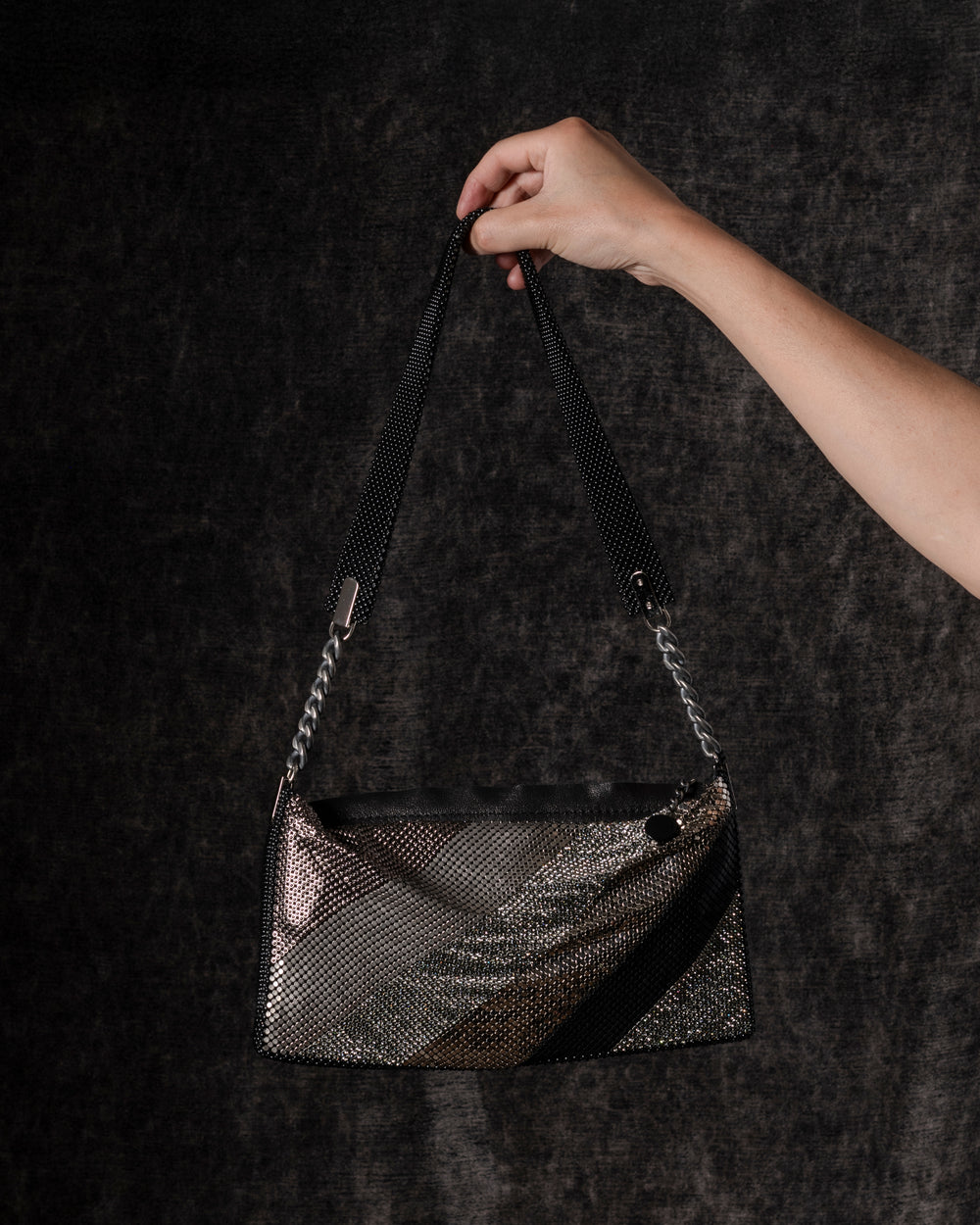 Daniela Diagonals Box Baguette w/ Swarovski Crystals Black / Grey