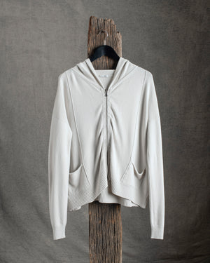 Wool Blend Zip Hooded Jacket Chalk
