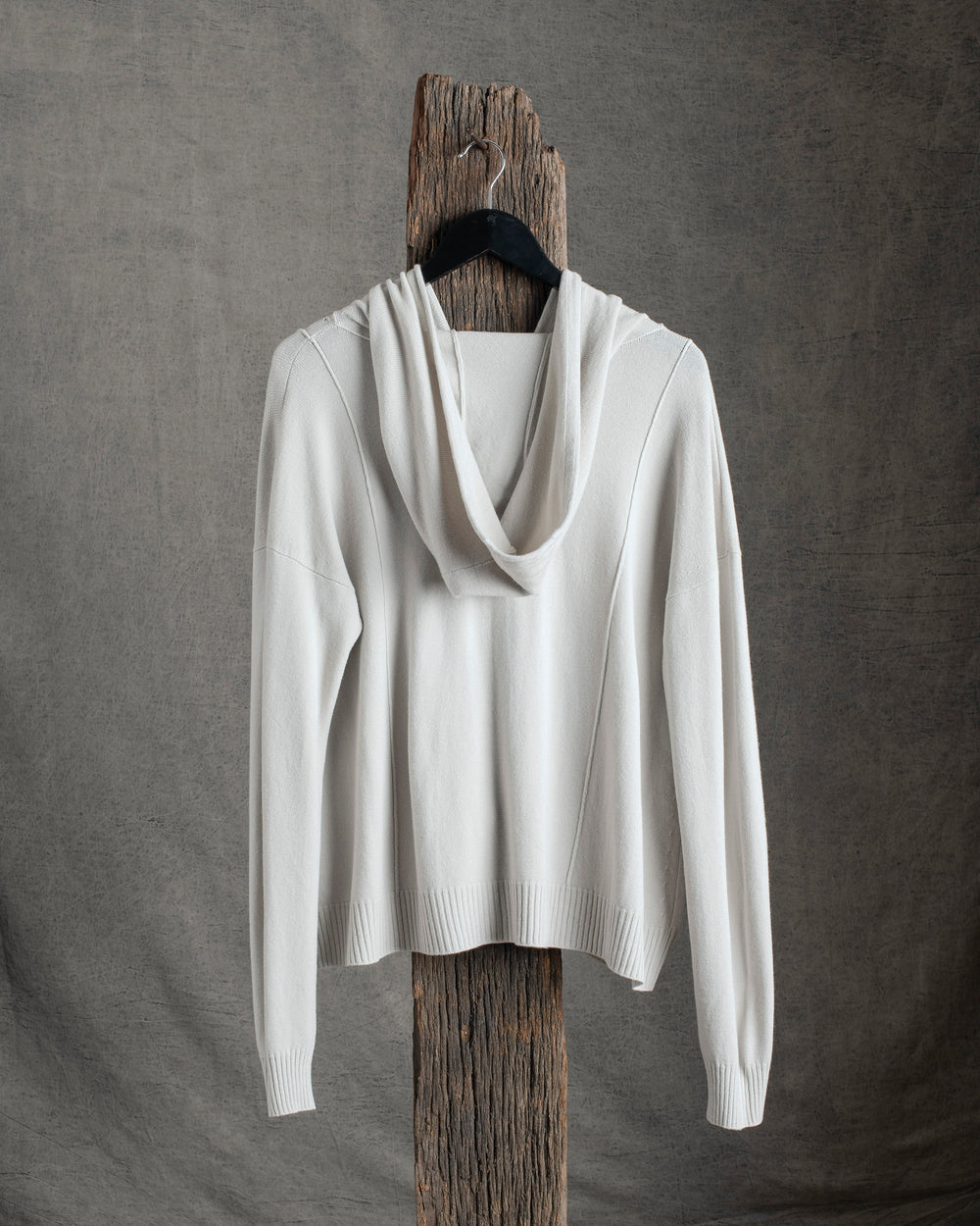 Wool Blend Zip Hooded Jacket Chalk