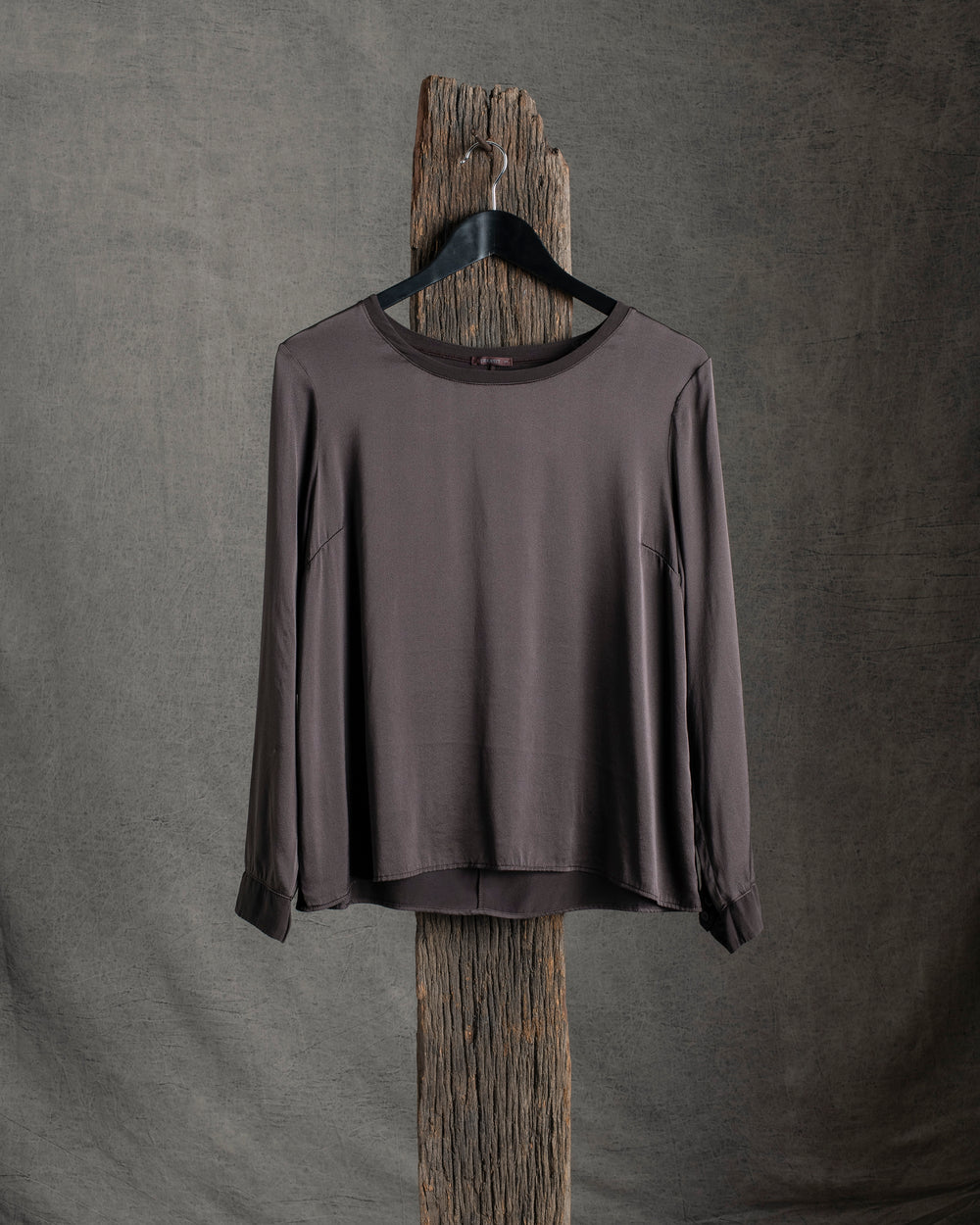 Stretch Silk Satin LS Top Merlot