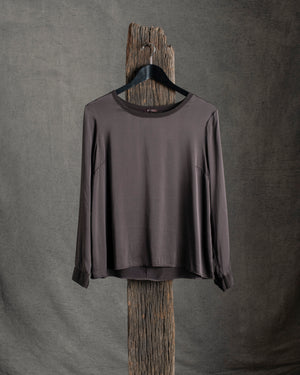 Stretch Silk Satin LS Top Merlot