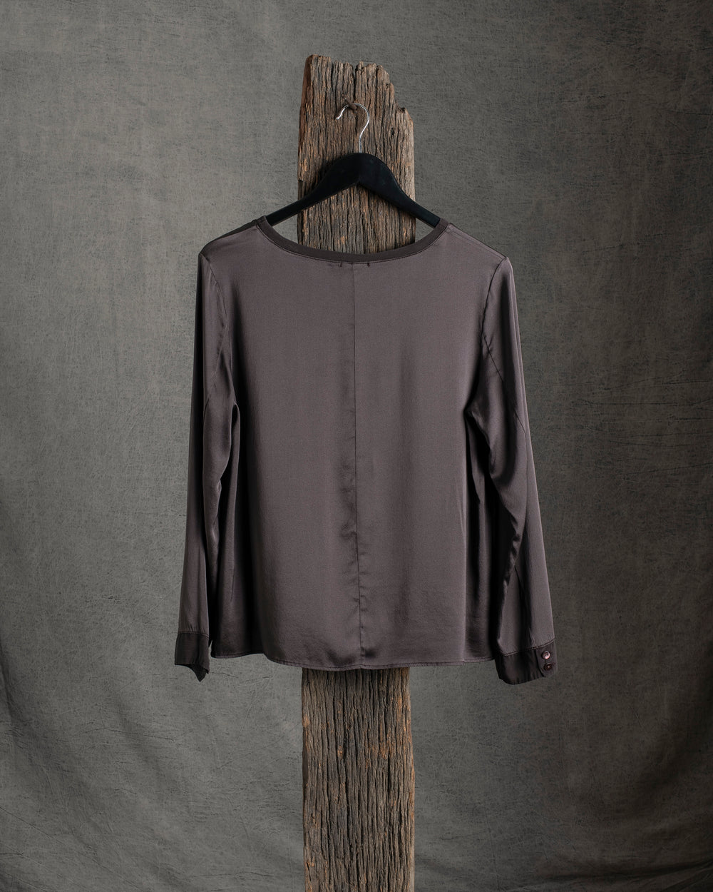 Stretch Silk Satin LS Top Merlot