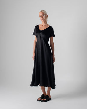 Johanna Tie Dress Hammered Silk Black