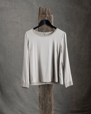 Stretch Silk Satin LS Top Stone