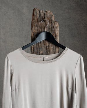 Stretch Silk Satin LS Top Stone