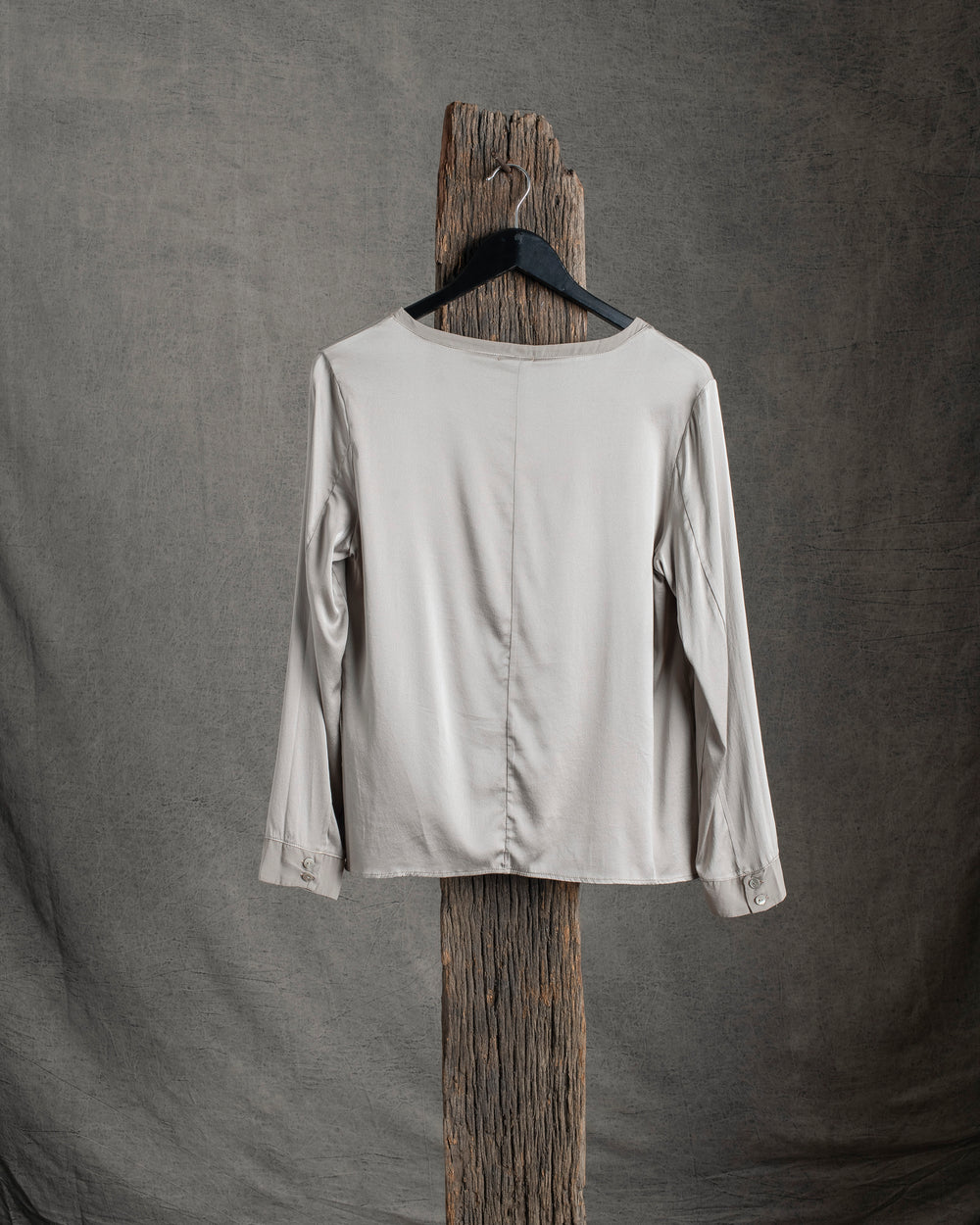 Stretch Silk Satin LS Top Stone