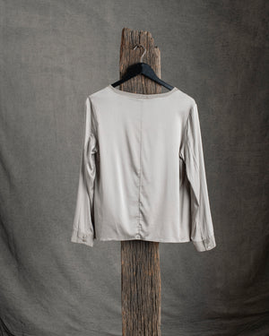 Stretch Silk Satin LS Top Stone