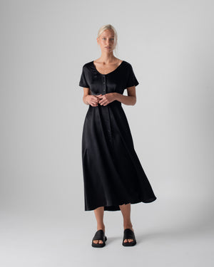 Johanna Tie Dress Hammered Silk Black