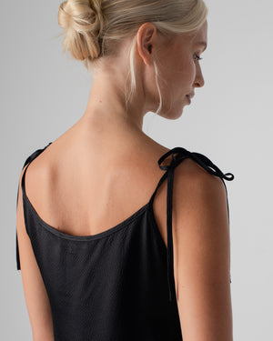 Asymmetrical Tie Tank Hammered Silk Black
