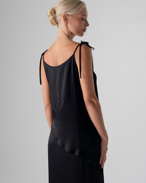 Asymmetrical Tie Tank Hammered Silk Black
