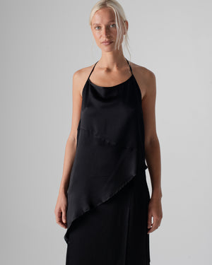 Asymmetrical Tie Tank Hammered Silk Black