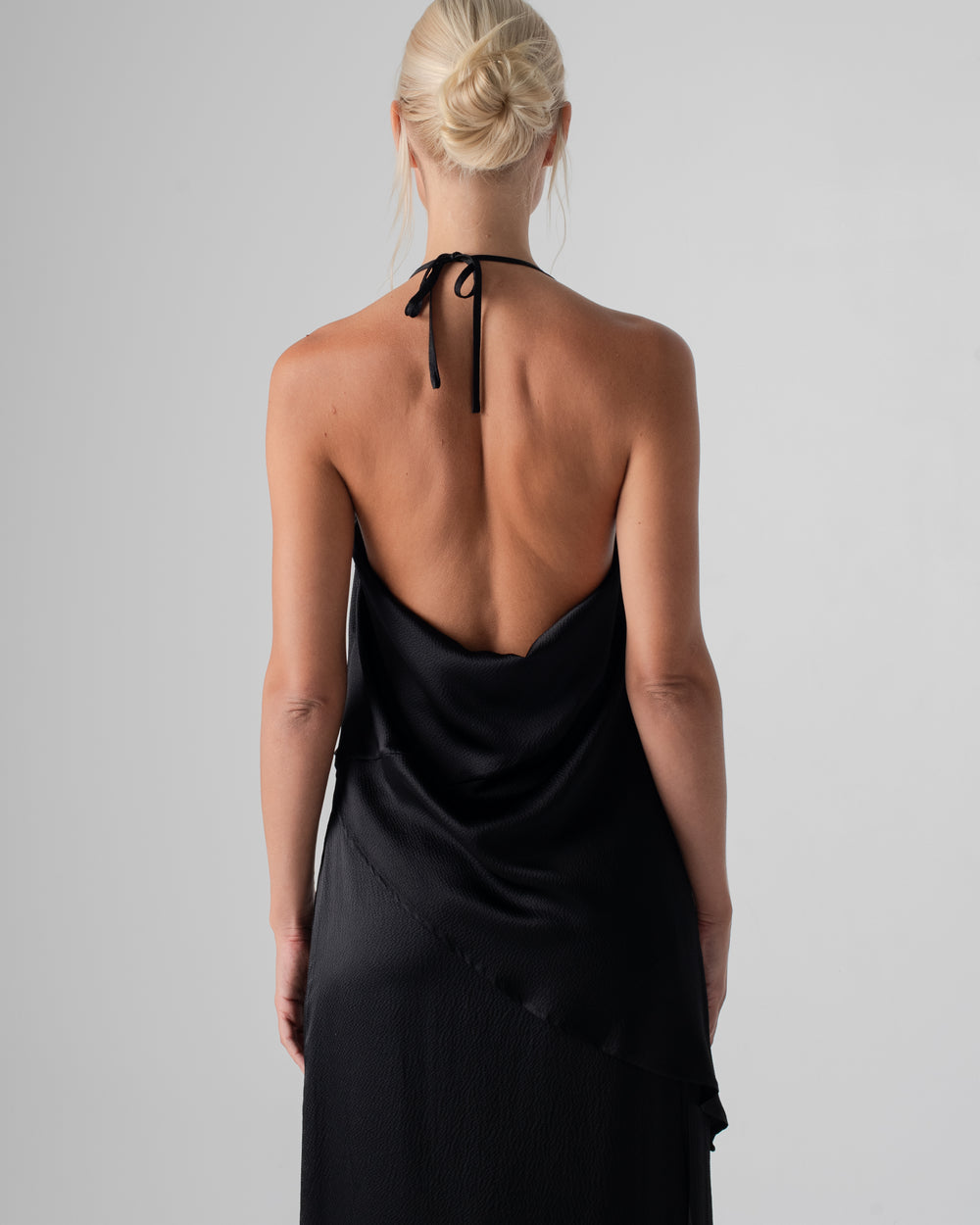 Asymmetrical Tie Tank Hammered Silk Black