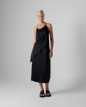 Asymmetrical Tie Tank Hammered Silk Black