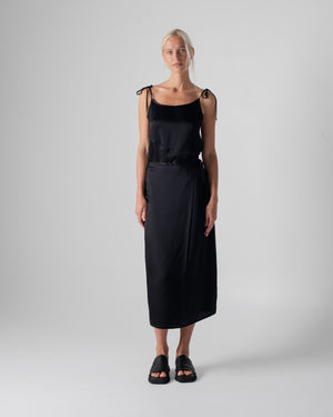 Wrap Skirt Hammered Silk Black