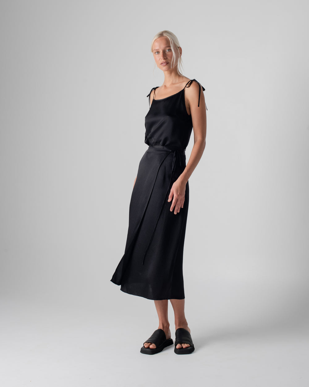 Wrap Skirt Hammered Silk Black
