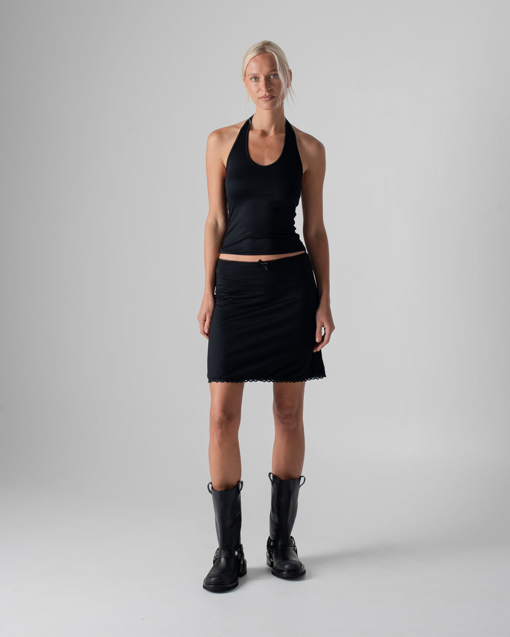 Silk Jersey Mini Slip Skirt Black