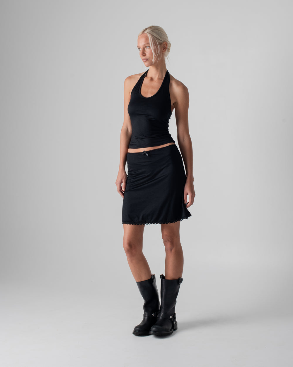Silk Jersey Mini Slip Skirt Black