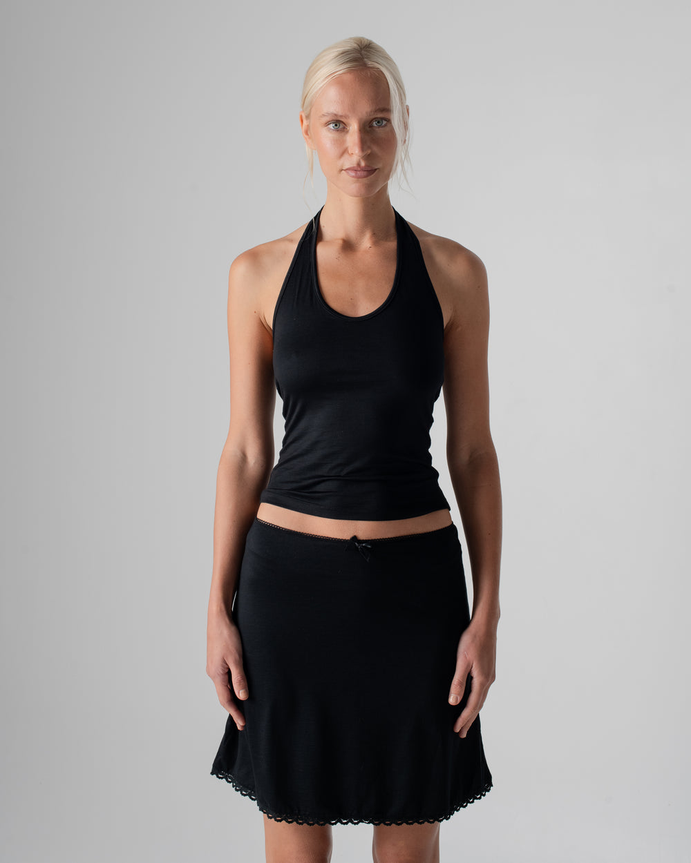 Silk Jersey Halter Top Black