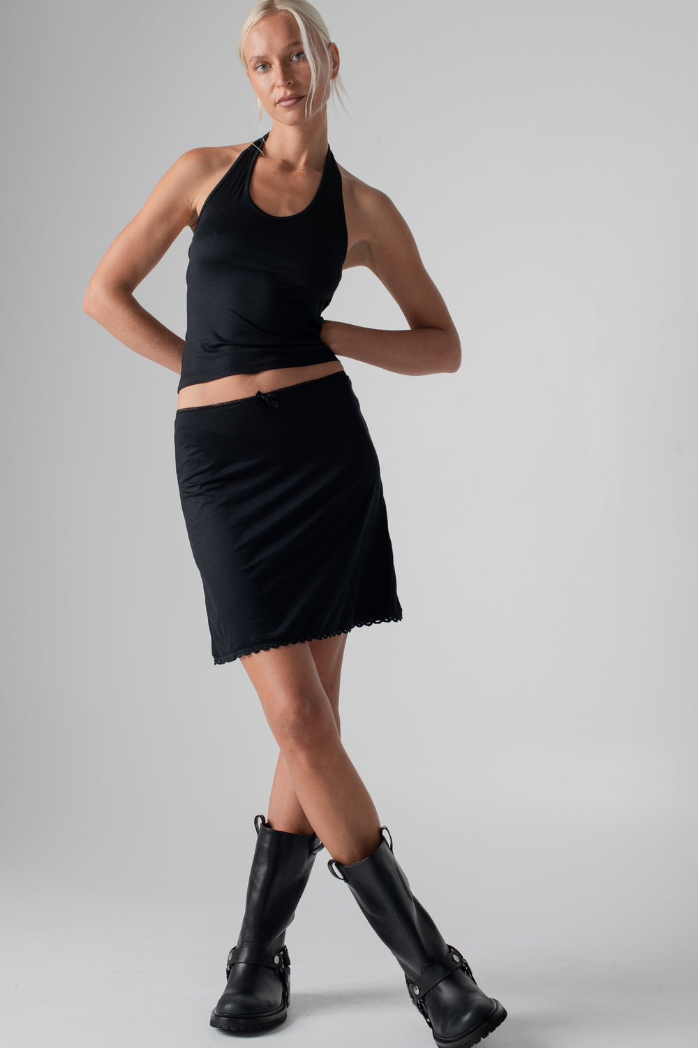 Silk Jersey Mini Slip Skirt Black