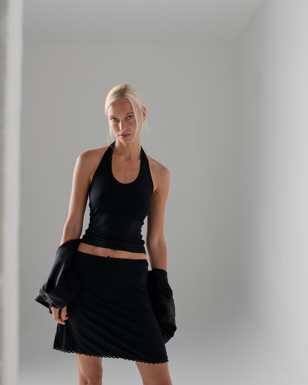 Silk Jersey Halter Top Black