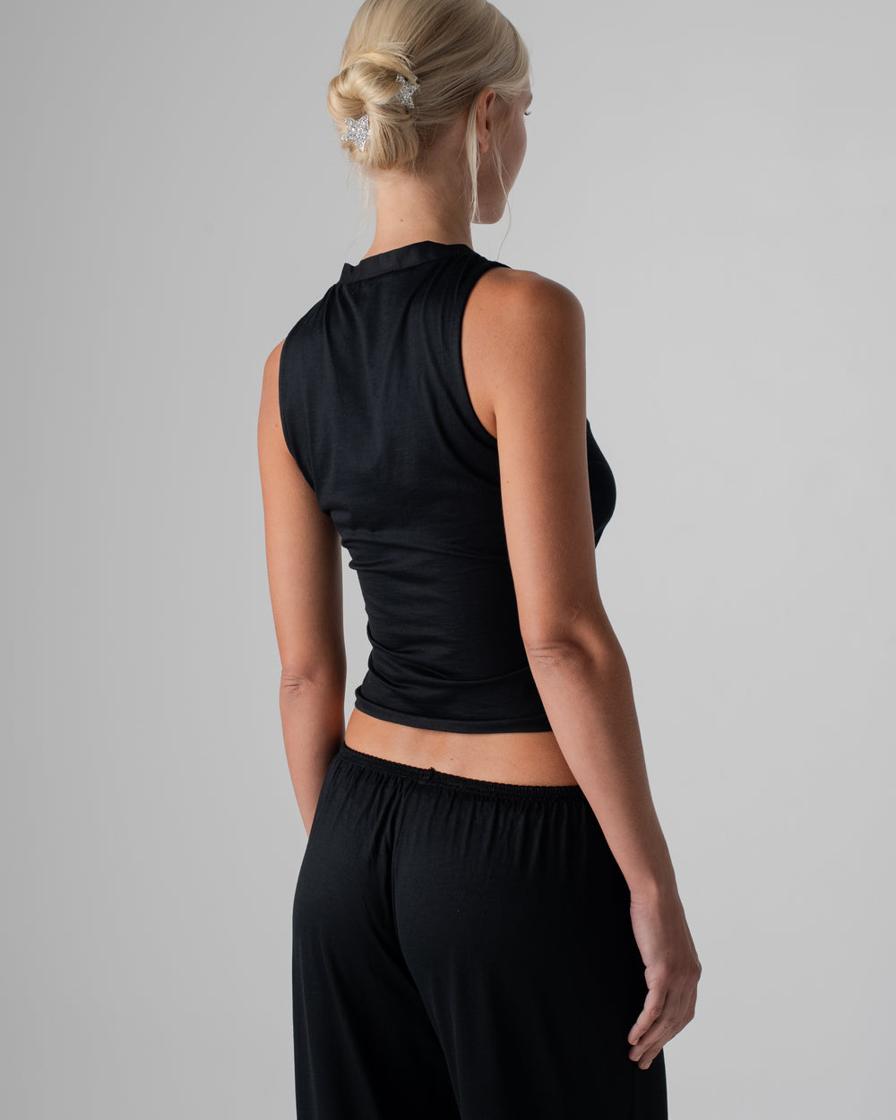 Silk Jersey Vest Top Black