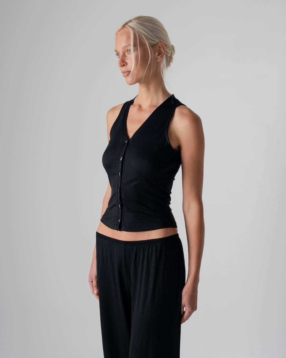 Silk Jersey Vest Top Black