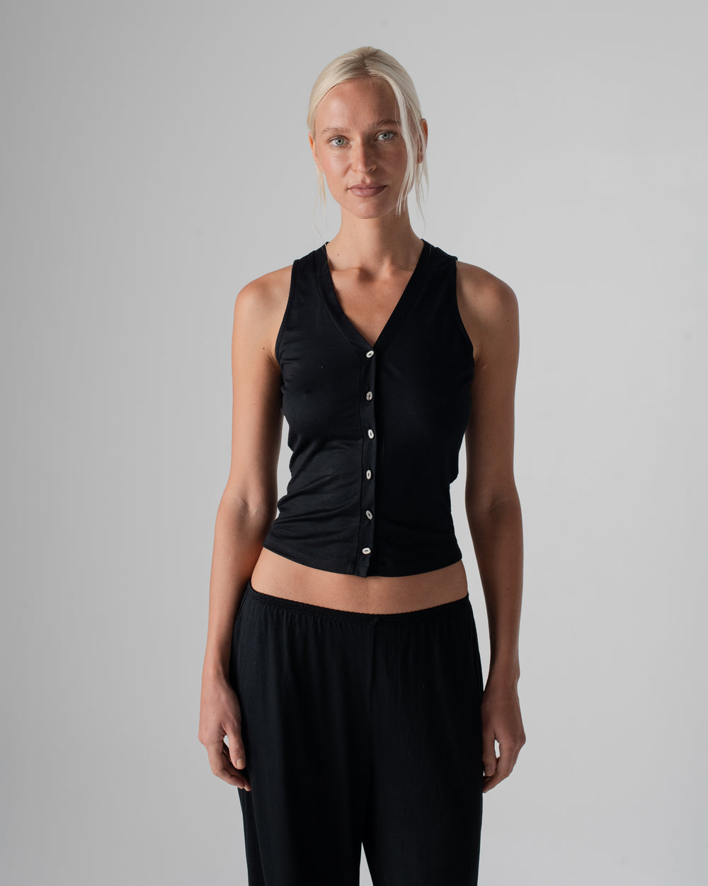 Silk Jersey Vest Top Black