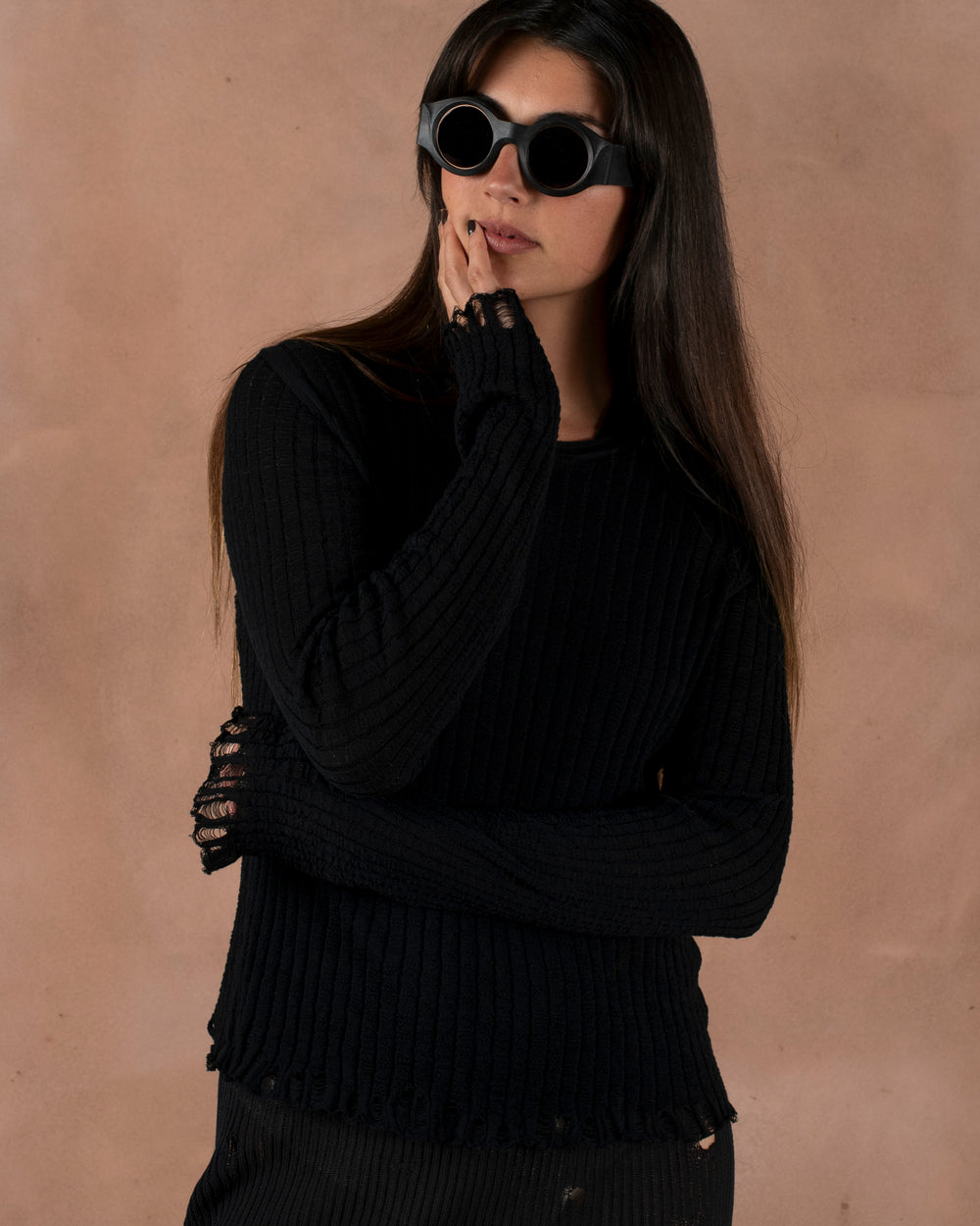 Frayed Sweater Cotton Silk Black