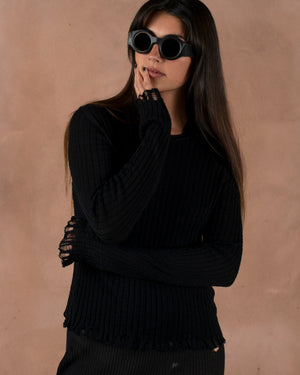 Frayed Sweater Cotton Silk Black