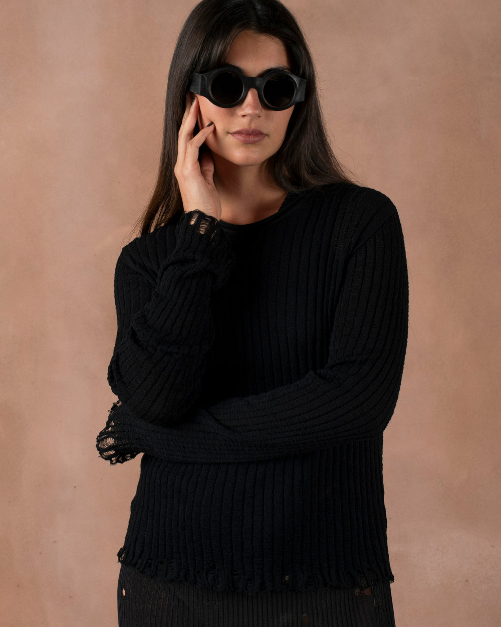 Frayed Sweater Cotton Silk Black