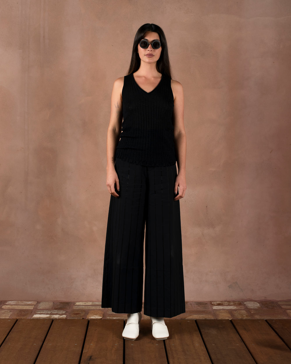 Frayed Tank Top Cotton Silk Black